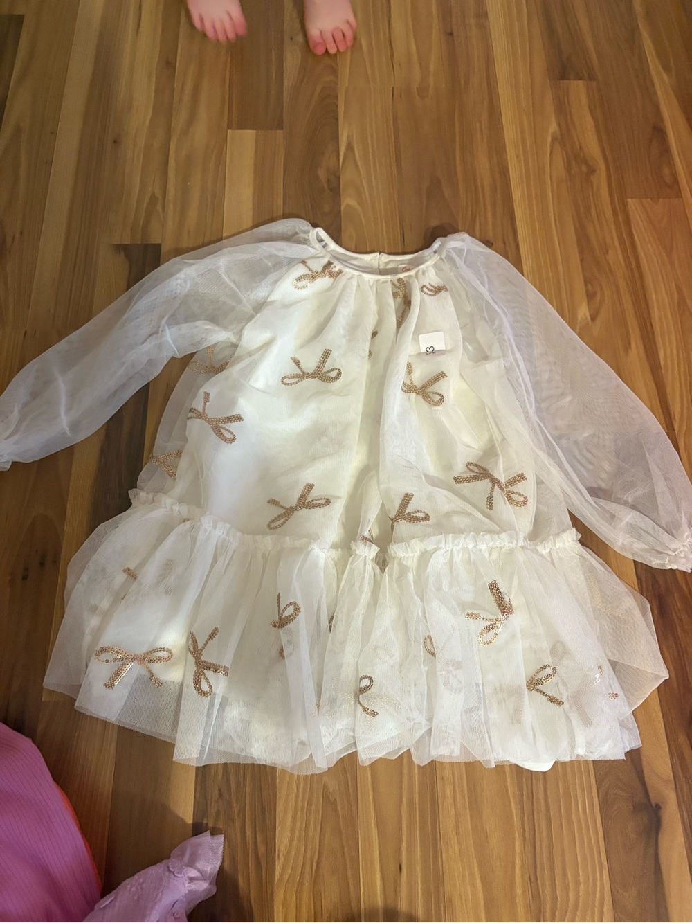 Cat & Jack White Tulle Dress with Gold Bow Appliqués